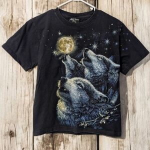 Vintage Rock Chang Wolfpack double sided print shirt, gemstone embellished